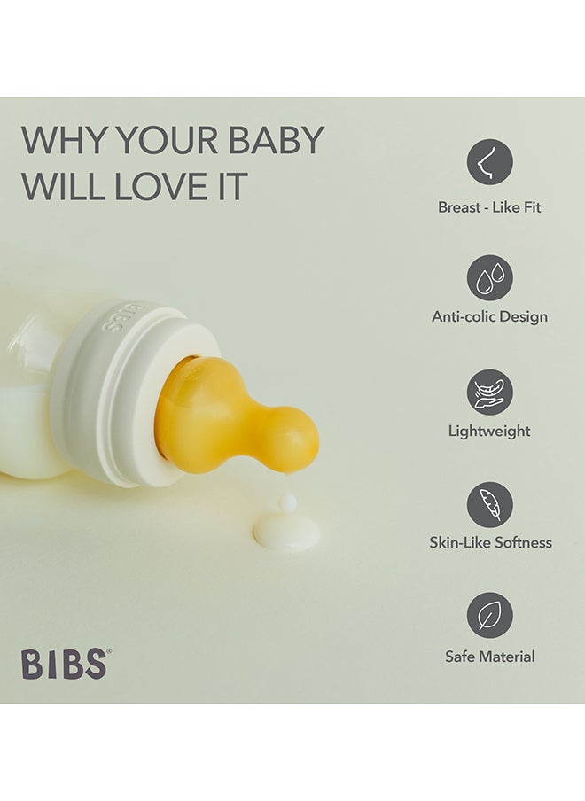 BIBS Pack Of 1 Baby Bottle Round Nipple Latex 270 Ml Medium Flow, Ivory, 2 Months +  - Image 5