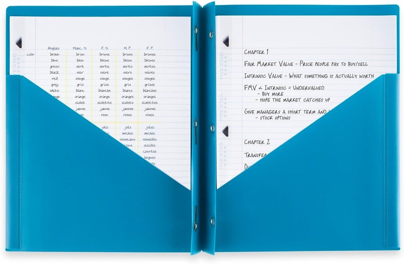 Five Star 2-Pocket Folders, 4 Pack, Plastic Folders with Prong Fasteners, Holds 11” x 8-1/2”, Assorted Colors (38136) - Image 3