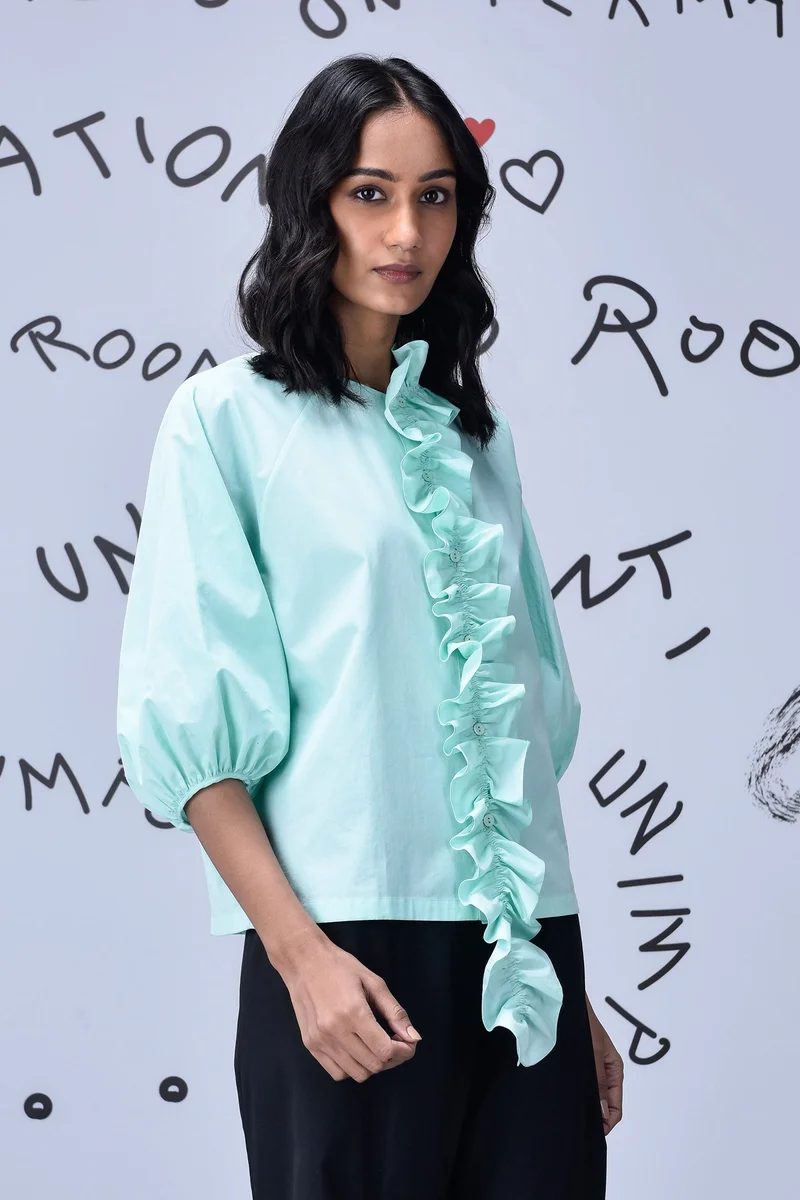 Genes Lecoanet Hemant Frill Collar Relax Fit Top- Nile Green