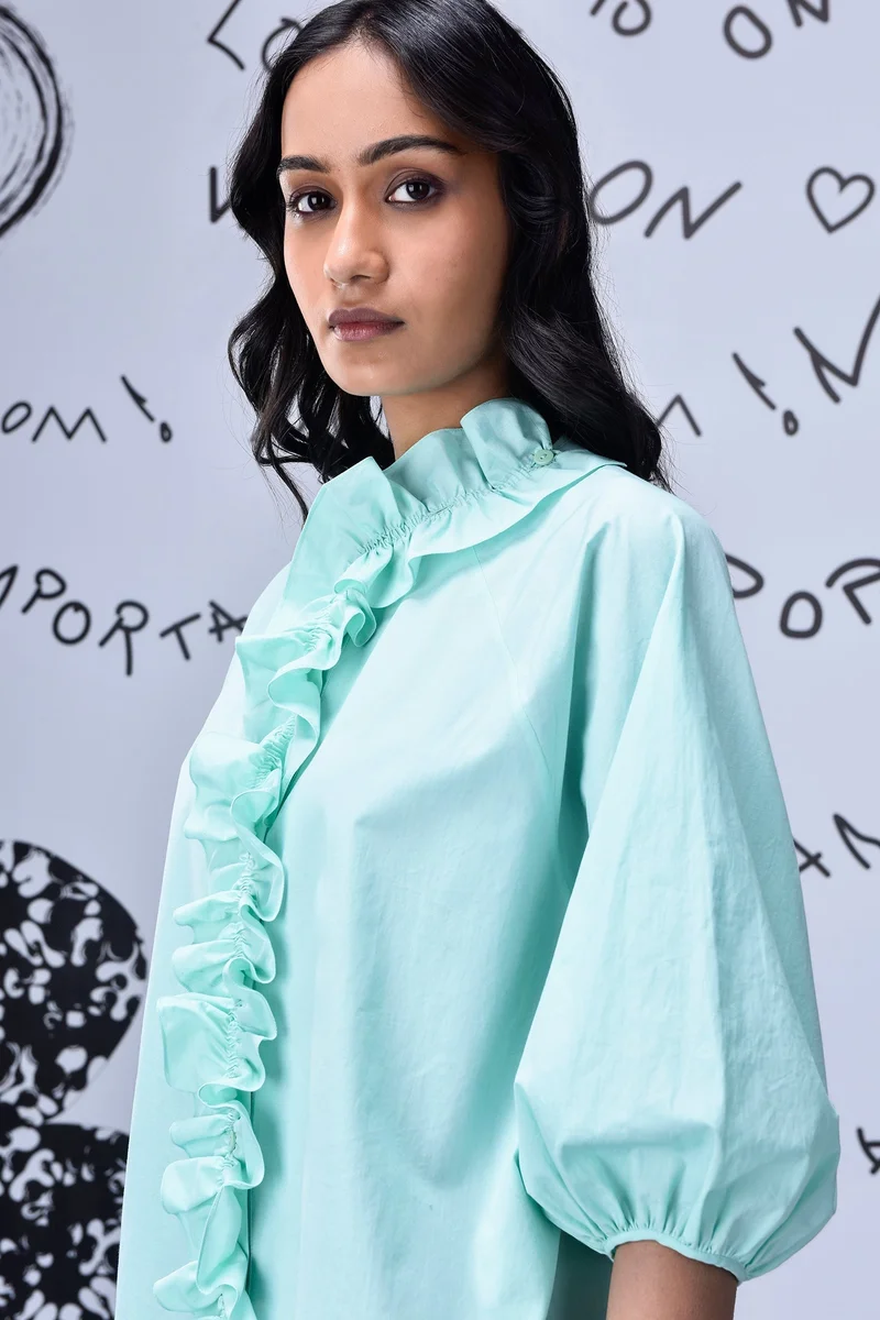 Genes Lecoanet Hemant Frill Collar Relax Fit Top- Nile Green