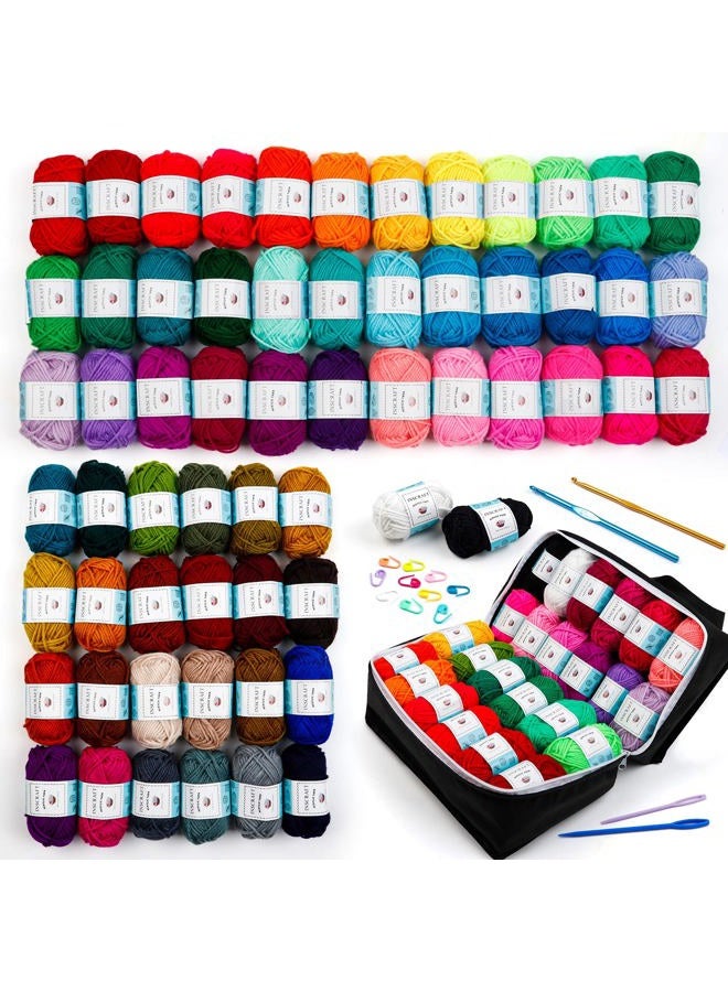 INSCRAFT 62 Acrylic Yarn Skeins, 2170 Yards Yarn for Knitting and Crochet, Includes 2 Crochet Hooks,2 Weaving Needles,10 Stitch Markers, Perfect Beginner Kit for for Adults Kids - Image 1