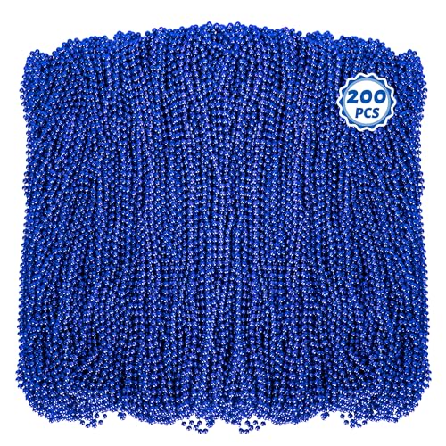 Huskein 200 PCS Beaded Necklace 33 Mardi Gras Beads Blue Bead Necklace Mardi Gras Accessories Parade Beads Bulk for Hanukkah Christmas Pirate Birthday Gender Costume Party Supplies - Image 1