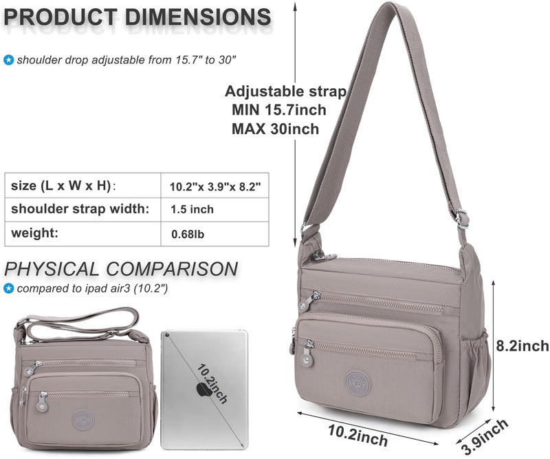 Pealwel Women Shoulder Handbag Roomy Multiple Pockets Bag Ladies Crossbody Purse Tote Top Handle Satchel(Khaki) - Image 3