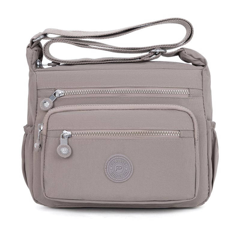 Pealwel Women Shoulder Handbag Roomy Multiple Pockets Bag Ladies Crossbody Purse Tote Top Handle Satchel(Khaki) - Image 1