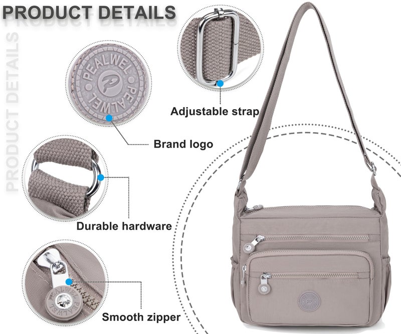 Pealwel Women Shoulder Handbag Roomy Multiple Pockets Bag Ladies Crossbody Purse Tote Top Handle Satchel(Khaki) - Image 4