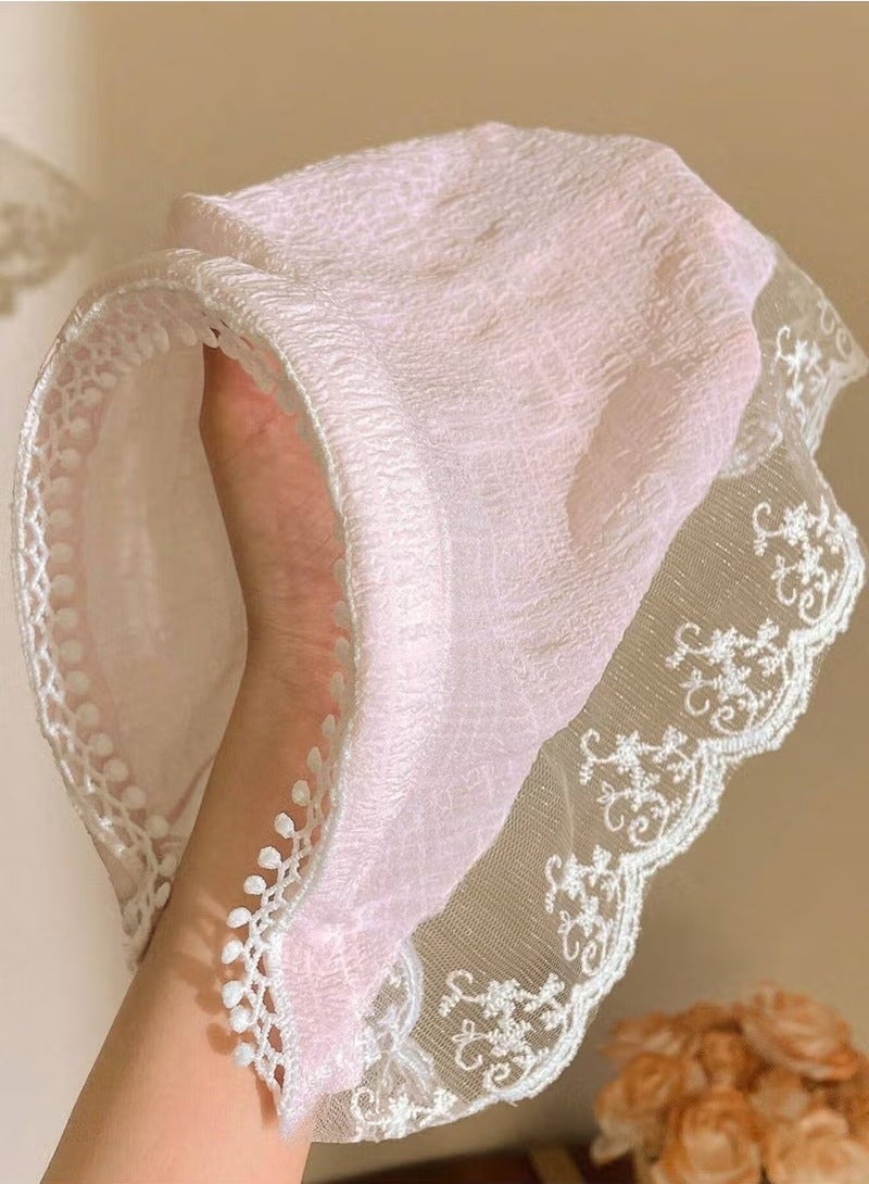 Generic 3-Piece Hair Scarf Bandana Handband for Women - 3Pcs Chiffon Head Scarf for Women's Hair, Non Slip Lace Triangle Kerchief Women’s Hair Bands (Blue+Pink+Off white)  - Image 3