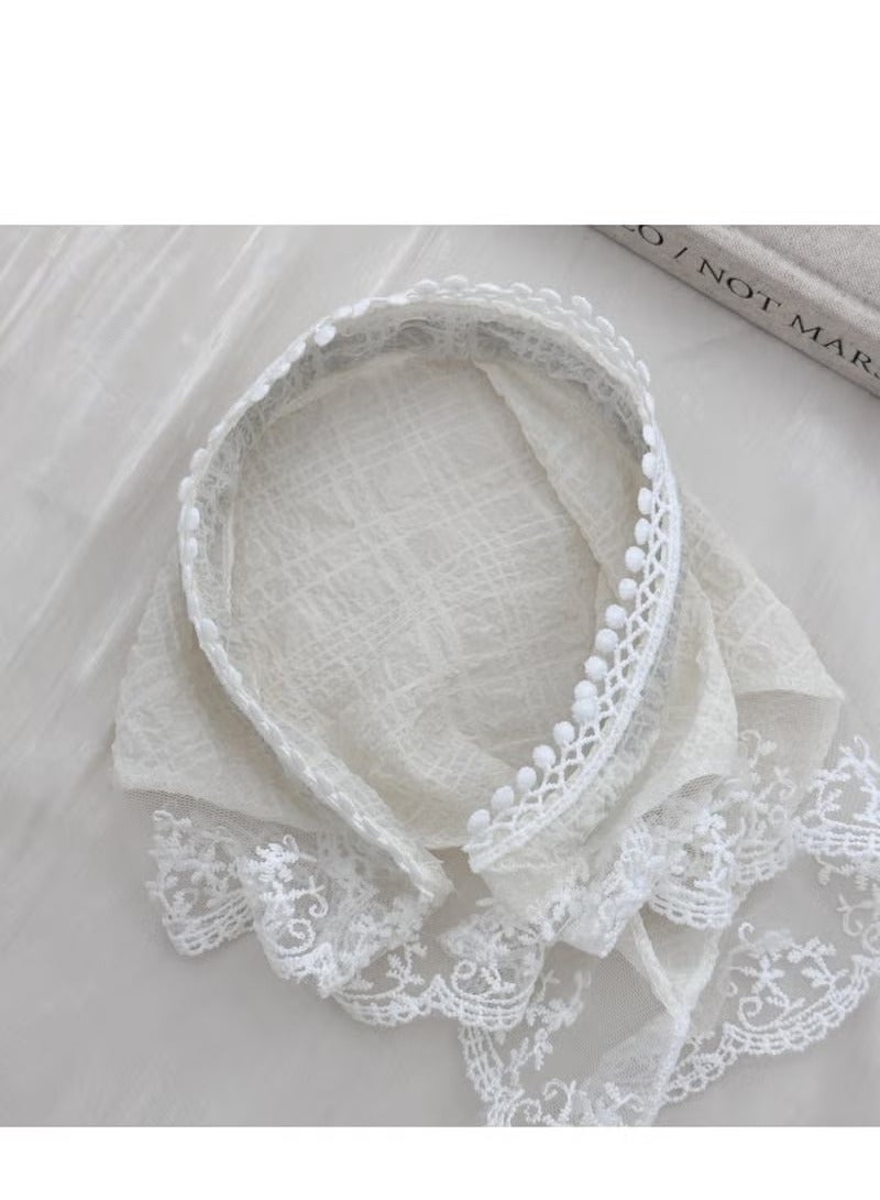 Generic 3-Piece Hair Scarf Bandana Handband for Women - 3Pcs Chiffon Head Scarf for Women's Hair, Non Slip Lace Triangle Kerchief Women’s Hair Bands (Blue+Pink+Off white)  - Image 4