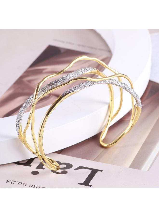 European And American Jewelry Shining Diamond Irregular Lines Winding Color Matching Creative Personality Wide Bracelet For Women 