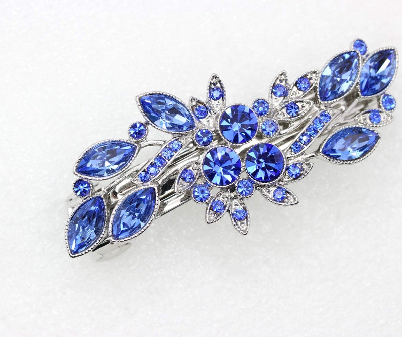 Faship Gorgeous Blue Rhinestone Crystal Flora Hair Barrette Clip - Image 3