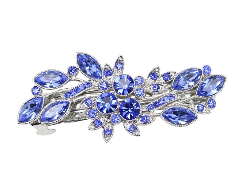 Faship Gorgeous Blue Rhinestone Crystal Flora Hair Barrette Clip - Image 1
