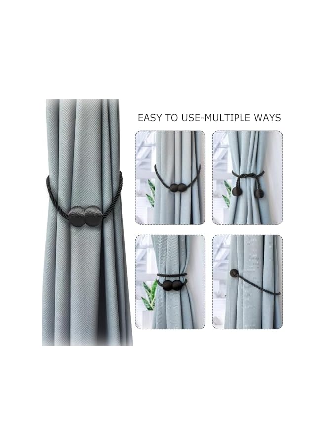 The Bros Magnetic Curtain Tiebacks Black 2pcs - Stylish Holdbacks for Home & Office Decor - Durable Hooks for Bedroom & Outdoor Curtains - Convenient Clips for Easy Use  - Image 2