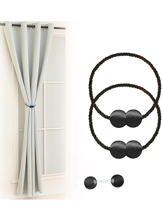 The Bros Magnetic Curtain Tiebacks Black 2pcs - Stylish Holdbacks for Home & Office Decor - Durable Hooks for Bedroom & Outdoor Curtains - Convenient Clips for Easy Use  - Image 1