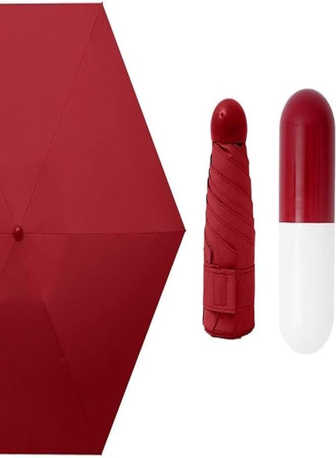 Shifter 35-inch Portable Mini Umbrella for Sun Protection, Rain | Foldable Pocket Capsule Compact Travel Umbrella, Lightweight Anti-UV With Case Pill Umbrella for Women, Kids, Men's (RED) - Image 2