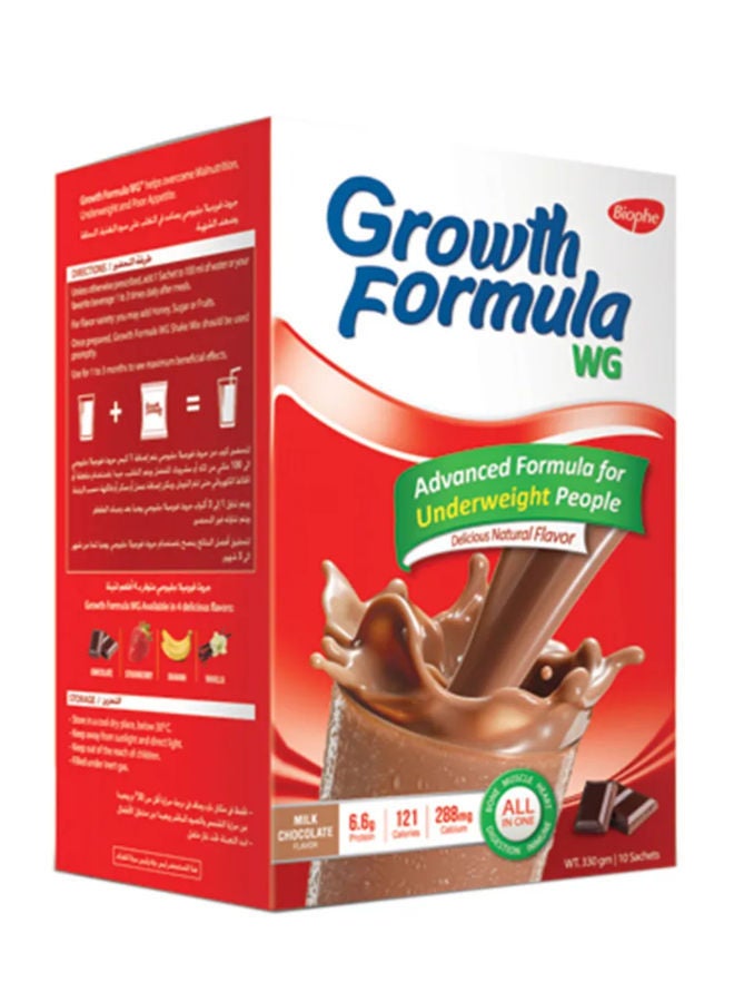 Biophe Growth Formula WG - Complete Supplement With Balanced Nutrition - 6.6g Protein - Helps to overcome underweight from age 13 to 50 years - Chocolate -330g -10 sachets 