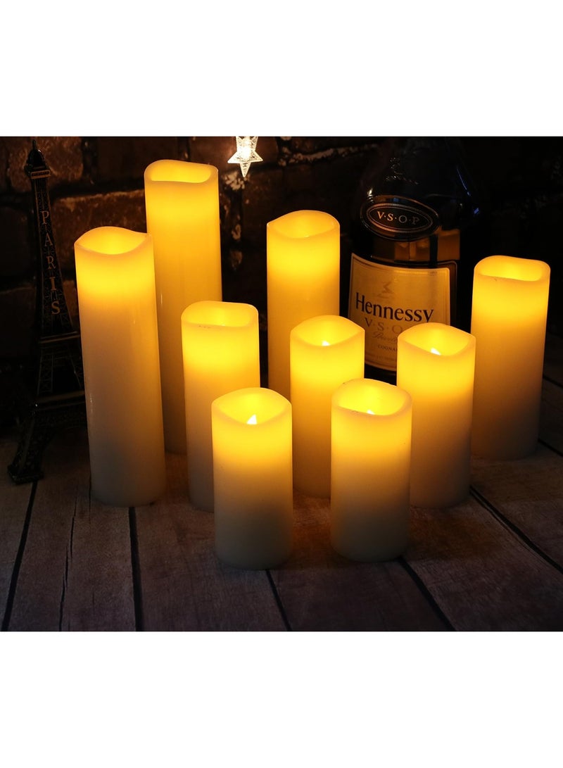Flameless Candles Battery Operated Candles 4" 5" 6" 7" 8" 9" Set of 9 Ivory Real Wax Pillar LED Candles with 10-Key Remote and Cycling 24 Hours Timer - Image 5