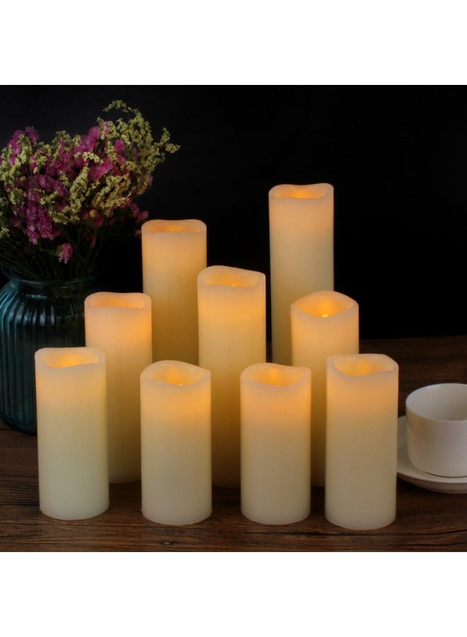 Flameless Candles Battery Operated Candles 4" 5" 6" 7" 8" 9" Set of 9 Ivory Real Wax Pillar LED Candles with 10-Key Remote and Cycling 24 Hours Timer - Image 3