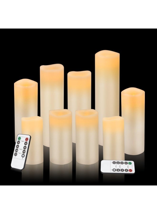 Flameless Candles Battery Operated Candles 4" 5" 6" 7" 8" 9" Set of 9 Ivory Real Wax Pillar LED Candles with 10-Key Remote and Cycling 24 Hours Timer - Image 4