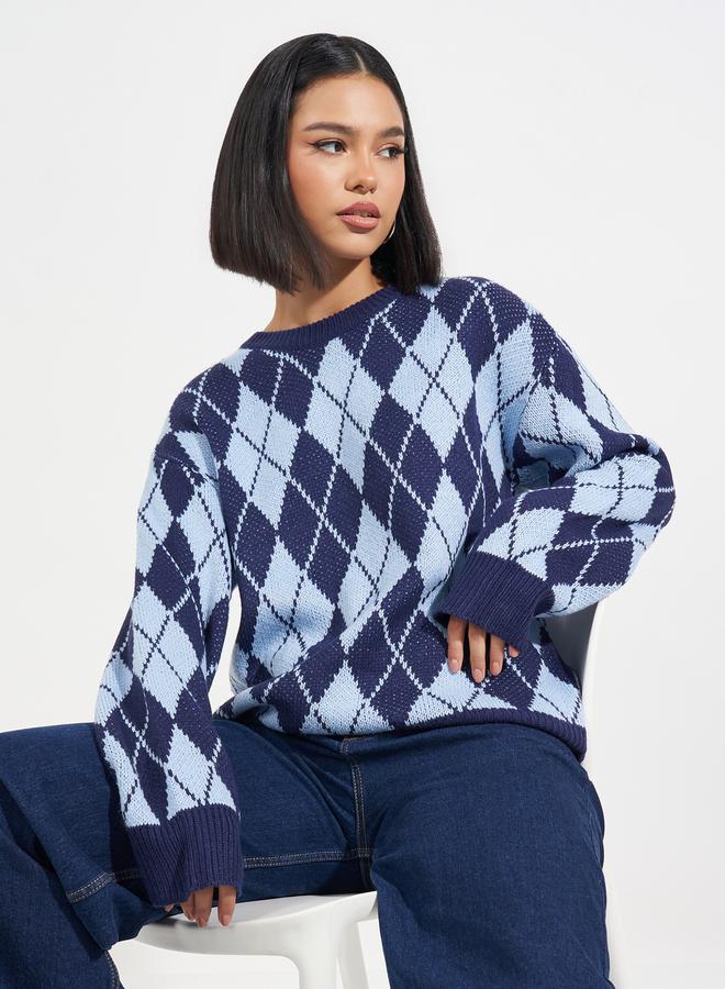 ستايلي سويتر بقصة عادية وطبعة أرجيل - Image 1