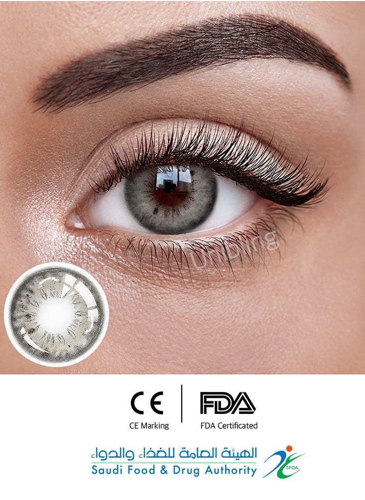 Unibling - Iffy Gray Yearly Colored Contact Lenses, Unisex Cosmetic Contact Lenses, Enlargement Collection, Light Gray, With Case - Image 1