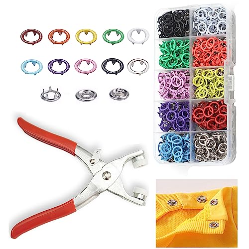 GTAAOY 100 Sets Metal Snaps Buttons with Fastener Pliers Press Tool Kit Perfect for DIY Crafts Clothes Hats and Sewing, Snap Button Fasteners Kit for Clothing Sewing(9.5mm / 400 PCS) - Image 1