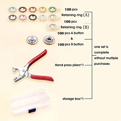 GTAAOY 100 Sets Metal Snaps Buttons with Fastener Pliers Press Tool Kit Perfect for DIY Crafts Clothes Hats and Sewing, Snap Button Fasteners Kit for Clothing Sewing(9.5mm / 400 PCS) - Image 3