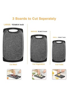 TEGRILO 3Pcs Chopping Board Set, Plastic Cutting Board BPA Free, Non-slip Easy Grip Handle Dishwasher Safe Cutting Boards For Kitchen with Juice Grooves for Meat Veggies Fruits Garlic Ginger (black)  - Image 3