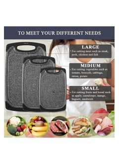 TEGRILO 3Pcs Chopping Board Set, Plastic Cutting Board BPA Free, Non-slip Easy Grip Handle Dishwasher Safe Cutting Boards For Kitchen with Juice Grooves for Meat Veggies Fruits Garlic Ginger (black)  - Image 5