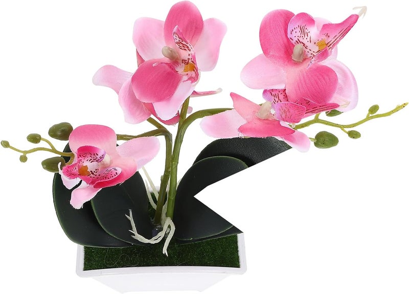 Abaodam Artificial Potted Orchid Plant Red Simulation Fake Bonsai Phalaenopsis Orchid Decor for Bathroom Table Centerpiece Wedding Home Office Decoration - Image 1
