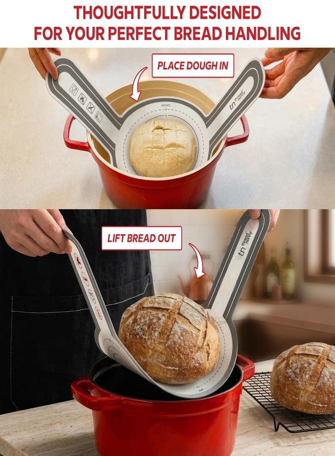 ThreadNanny Silicone Bread Sling for Dutch Oven, 2 Pcs Round Nonstick Reusable Baking Mat - 450°F Heat Resistant Sourdough Sling, Pan Liner & Bread Baking Supplies (Grey) - Image 2