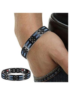Generic New Men's Double Row Magnet Bracelet Fashion Carbon Fiber Bracelet (Black)  - Image 2