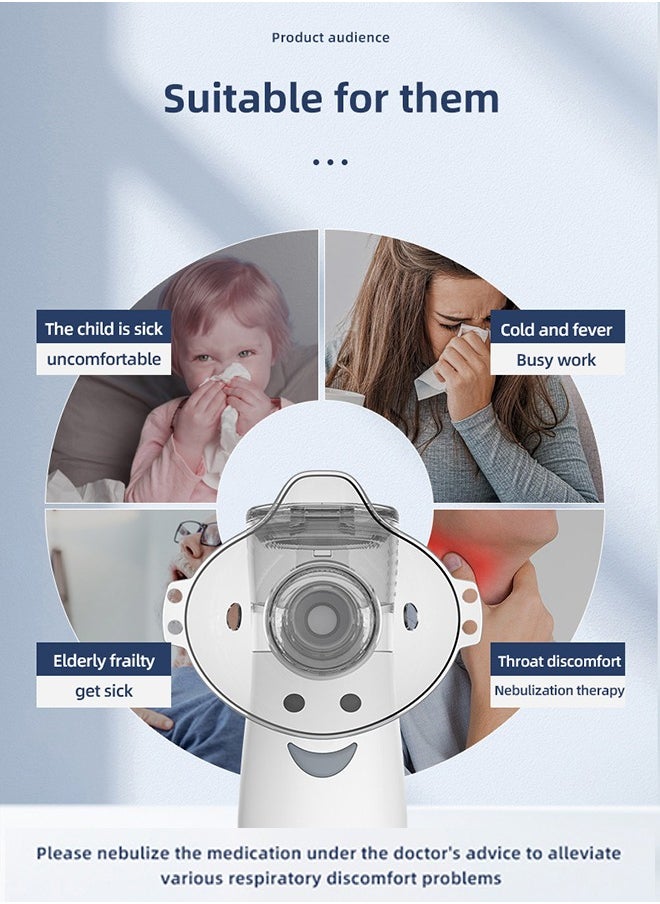 Portable Mesh Nebulizer, Handheld Atomizer, USB-C Rechargeable Vaporizers Machine, Ultrasonic Medical Mesh Inhaler with Adults Mask, Children's Mask, Mouthpiece (2 Adjustment Modes)