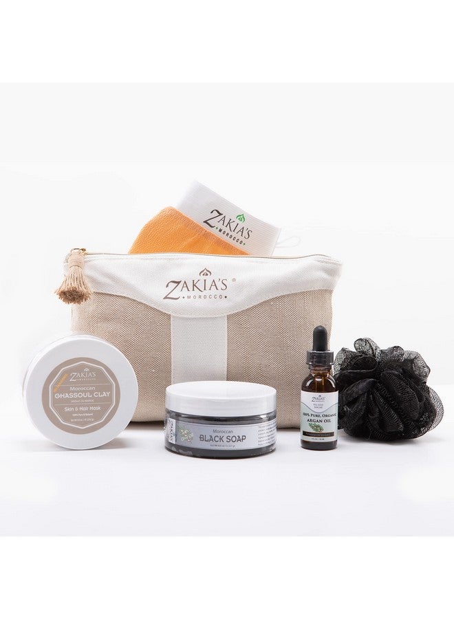 Zakia's Morocco Moroccan Hammam Spa Rejuvinating Ritual Beauty Skincare Kit 6 Piece Moroccan Black Soap Body Clay Argan Oil Pure & Natural Purifying Cleansing Exfoliating For Every Skin Type. Original - Image 1