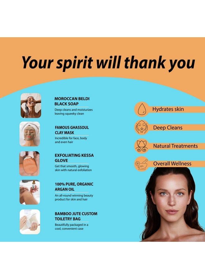 Zakia's Morocco Moroccan Hammam Spa Rejuvinating Ritual Beauty Skincare Kit 6 Piece Moroccan Black Soap Body Clay Argan Oil Pure & Natural Purifying Cleansing Exfoliating For Every Skin Type. Original - Image 4