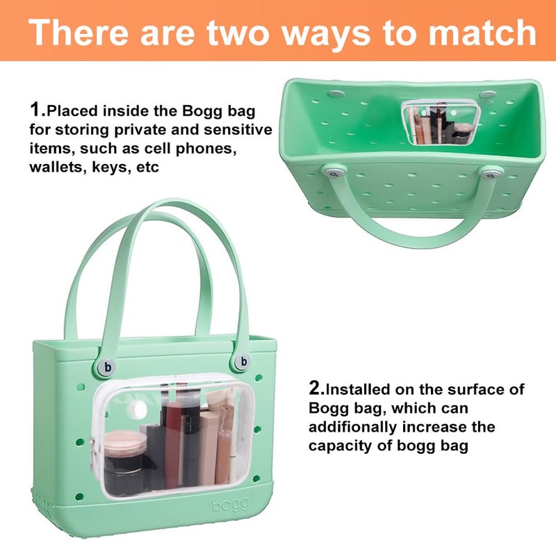 Everfunny 3 Pcs Clear Bogg Beach Tote Bag with 4 Pcs Insert Hooks Accessories for Bogg Bags Travel Makeup Clean Toiletry Brush Organizer Cosmetic Divider Storage Inner Pouch (White set of 3) - Image 3