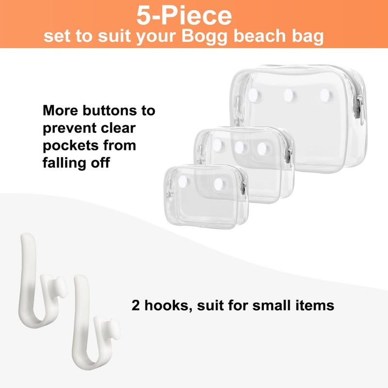 Everfunny 3 Pcs Clear Bogg Beach Tote Bag with 4 Pcs Insert Hooks Accessories for Bogg Bags Travel Makeup Clean Toiletry Brush Organizer Cosmetic Divider Storage Inner Pouch (White set of 3) - Image 2