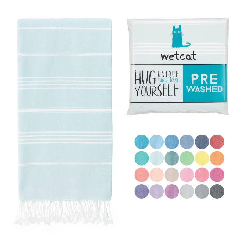 WETCAT Turkish Beach Towel Oversized 38x71 100 Turkish Cotton Made in Turkey  Sand Free Extra Large Ultra Soft Quick Drying Compact  Lightweight for Travel  Aqua