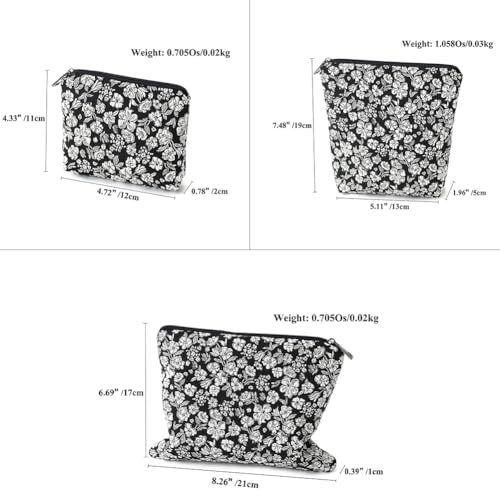 BBORGDC Small Cosmetic Bag Set of 3 for Purse, Black & White Jacquard Makeup Bags, 3 Sizes Zipper Pouch Organizer for Travel & Toiletries, Gift for Her Birthday, Bridesmaid & Best Friend - Image 2