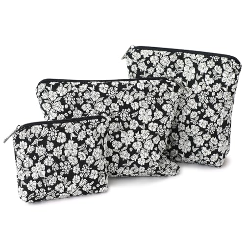 BBORGDC Small Cosmetic Bag Set of 3 for Purse, Black & White Jacquard Makeup Bags, 3 Sizes Zipper Pouch Organizer for Travel & Toiletries, Gift for Her Birthday, Bridesmaid & Best Friend - Image 1