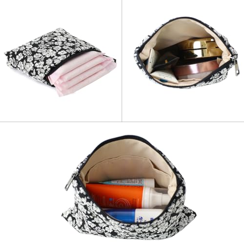 BBORGDC Small Cosmetic Bag Set of 3 for Purse, Black & White Jacquard Makeup Bags, 3 Sizes Zipper Pouch Organizer for Travel & Toiletries, Gift for Her Birthday, Bridesmaid & Best Friend - Image 4