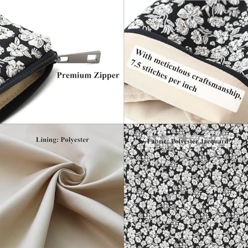 BBORGDC Small Cosmetic Bag Set of 3 for Purse, Black & White Jacquard Makeup Bags, 3 Sizes Zipper Pouch Organizer for Travel & Toiletries, Gift for Her Birthday, Bridesmaid & Best Friend - Image 5