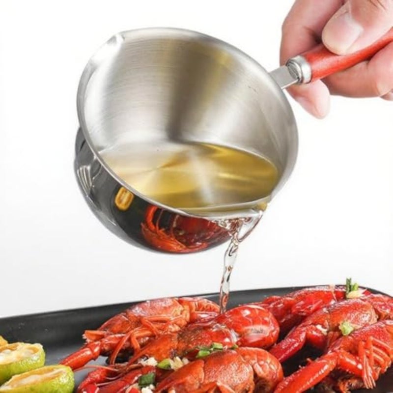Stainless Steel Milk Pan with Wooden handle 300ML Butter Warmer Pan with Double Spout and Graduated for Heat milk, coffee, tea, melt butter, chocolate - Image 3