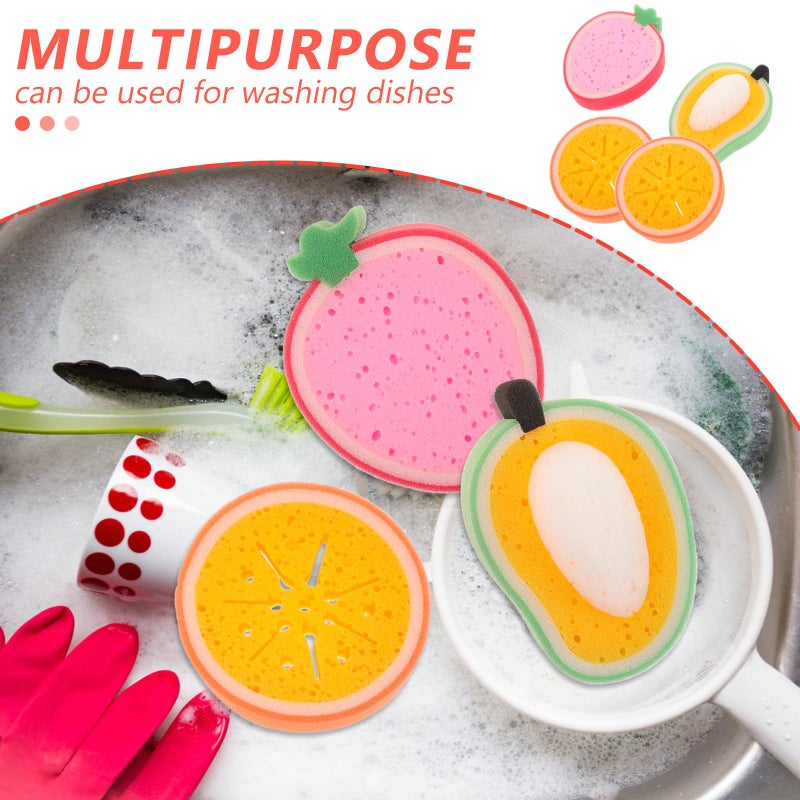 4pcs Cartoon Fruit Sponge Set Thick Non Scratch Scrubbers For Kitchen Dish Washing - Image 5