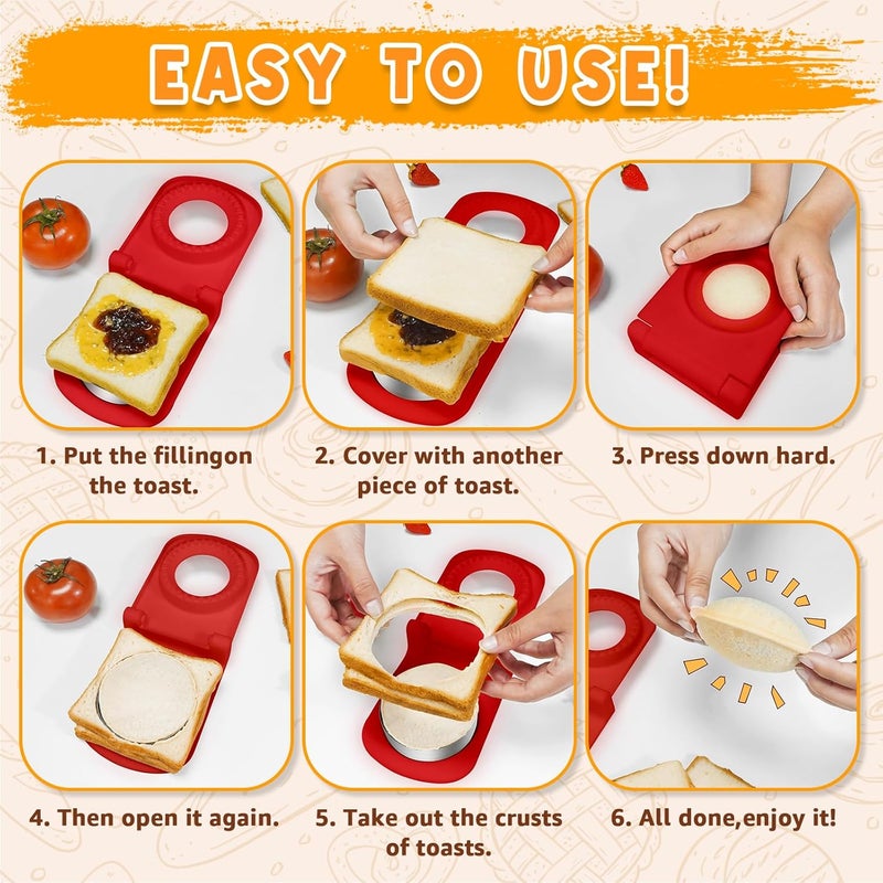 GLSY Metal Sandwich Cutter and Sealer - Round Crustless Sandwich Cutter for Peanut Butter and Jelly‌ Sandwich Maker, PB&J Snacks Party Food Prep - Image 4