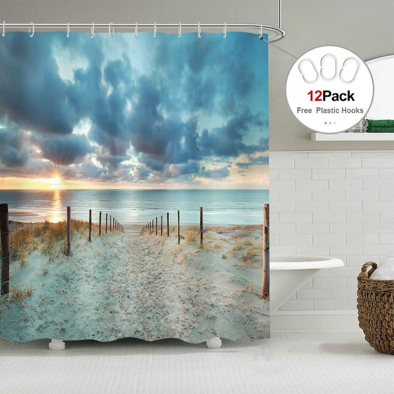 ريديكور Riyidecor Extra Ocean Ocean Beach Startain 72W × 84H غروب الشمس مناظر طبيعية زرقاء السماء الساحلية الساحلية - Image 2