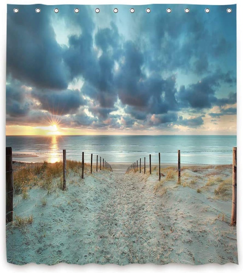 ريديكور Riyidecor Extra Ocean Ocean Beach Startain 72W × 84H غروب الشمس مناظر طبيعية زرقاء السماء الساحلية الساحلية - Image 5