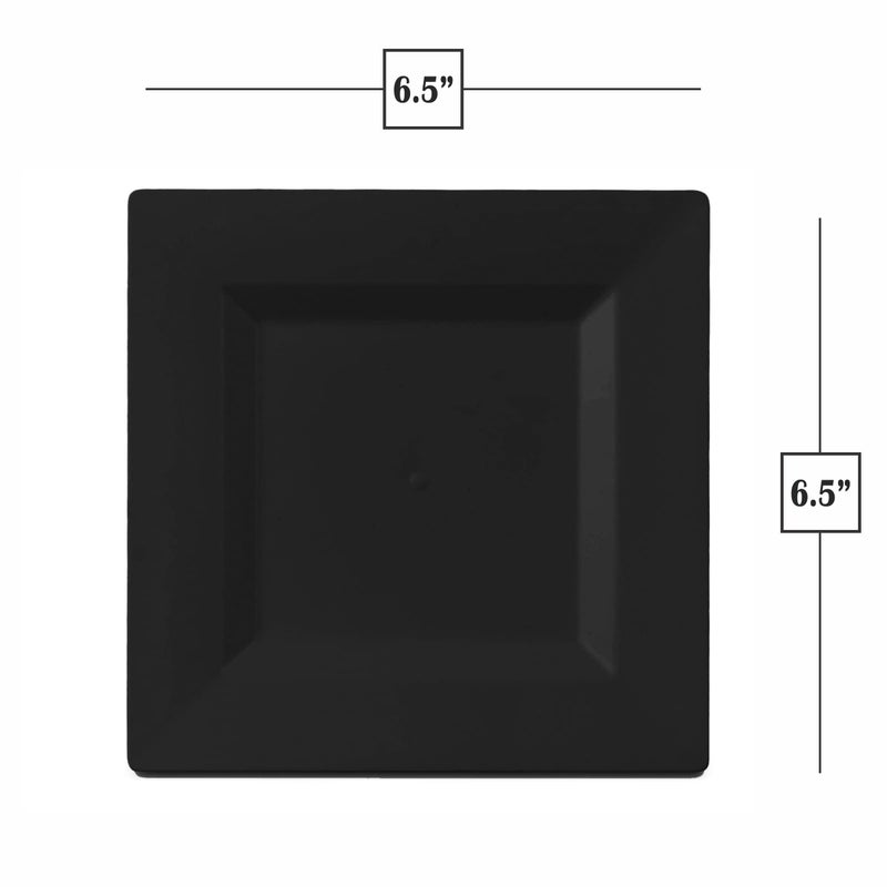 BloominGoods Plastic Disposable Square Dessert Plates | 50-Pack 6.5 inches Black Appetizer/Salad Square Plates | Ideal for Weddings  Parties  Catering | Heavy Duty & Non Toxic - Image 5
