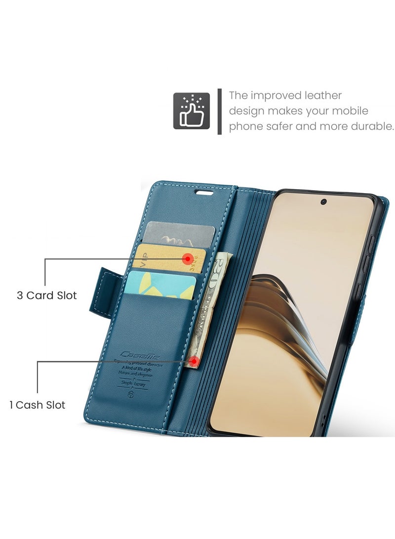 Phone Case Luxury PU Leather Design Anti Fingerprint 023 Flip Cover Card Slot Holder Cover For Moto G35 (Blue)