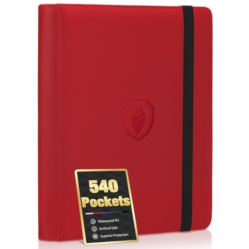 Fabmaker Premium 9 Pocket Card Binder for 540 Cards Fabmaker PU Cover Trading Card Binder Sturdy Card Collection Album Sleek Card Holder Folders for Game Cards Sports Cards Red - Image 1