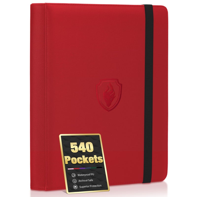 Fabmaker Premium 9 Pocket Card Binder for 540 Cards Fabmaker PU Cover Trading Card Binder Sturdy Card Collection Album Sleek Card Holder Folders for Game Cards Sports Cards Red - Image 2