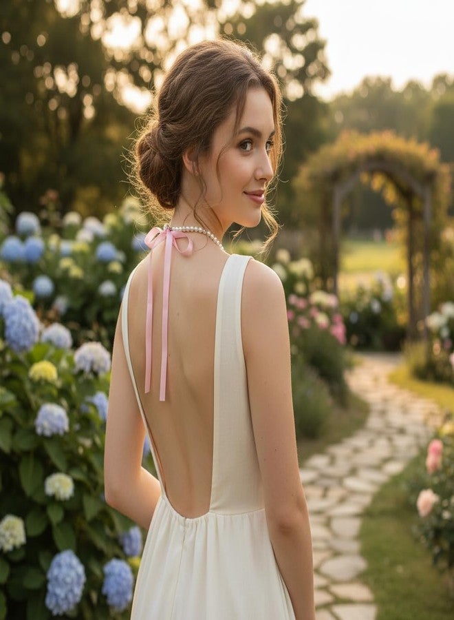 RECTYO GALLERY 1 Pcs Premium Elegant Boho Faux-Pearl Choker Necklace with Ribbon Bow Detail - A Trendy Beaded Necklace Jewelry for Women - Image 2